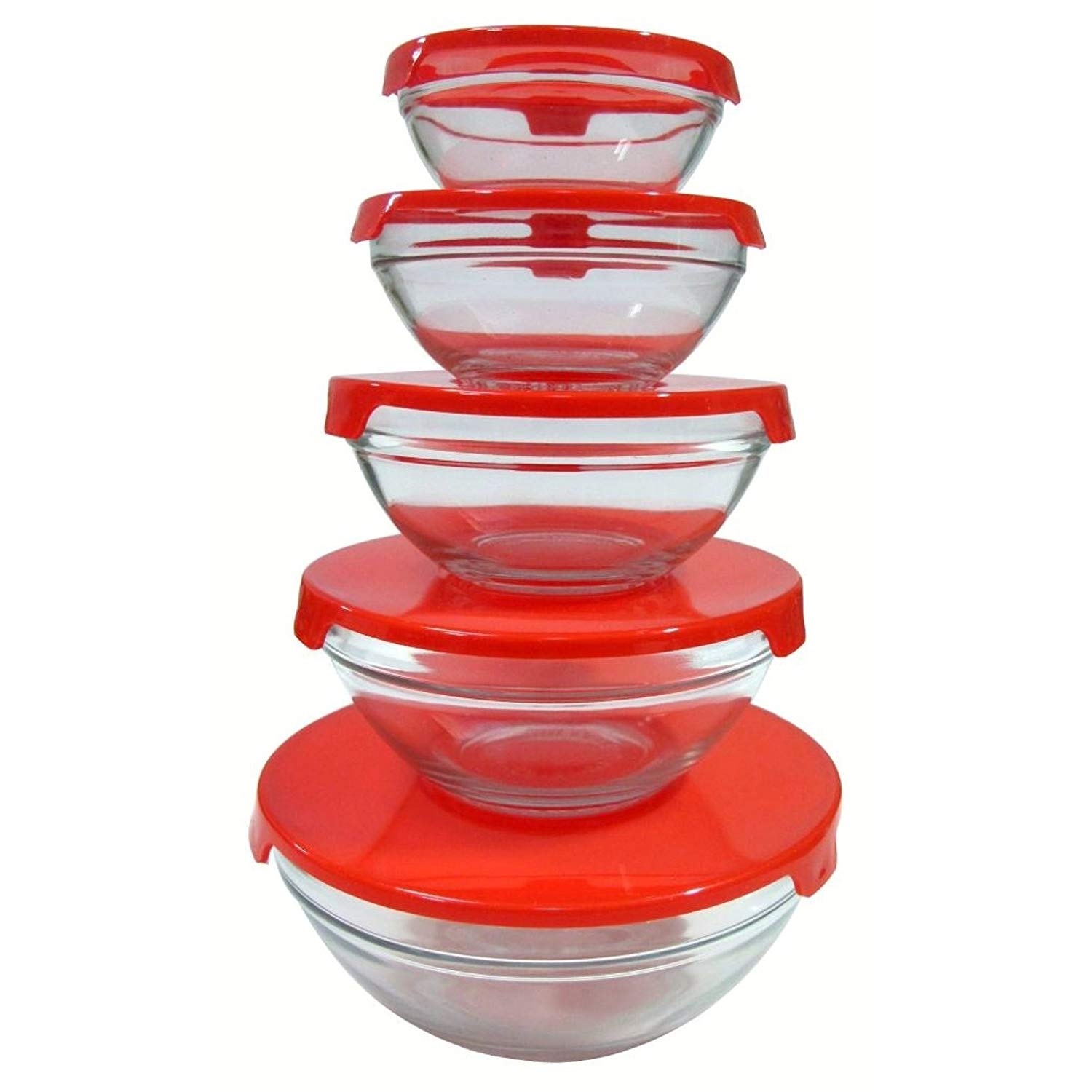 Buy Milex Kitchen Grade 5 in 1 Stackable Glass Bowl Sets Red Lid