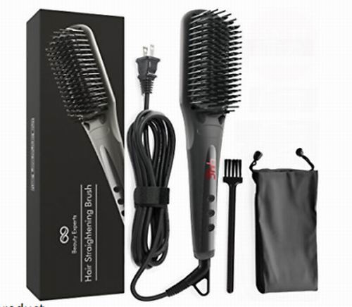 Beauty Experts - Ceramic Hair Straightening Brush - Iron Brush Straightener - Black