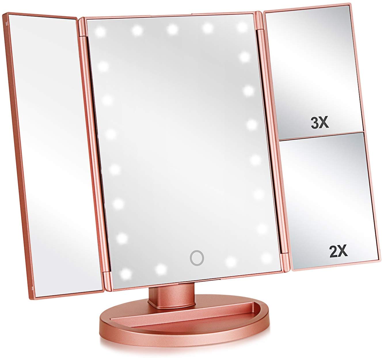 Buy Elysian Rose Gold Trifold Makeup Mirror- 24 LED Lighted with 