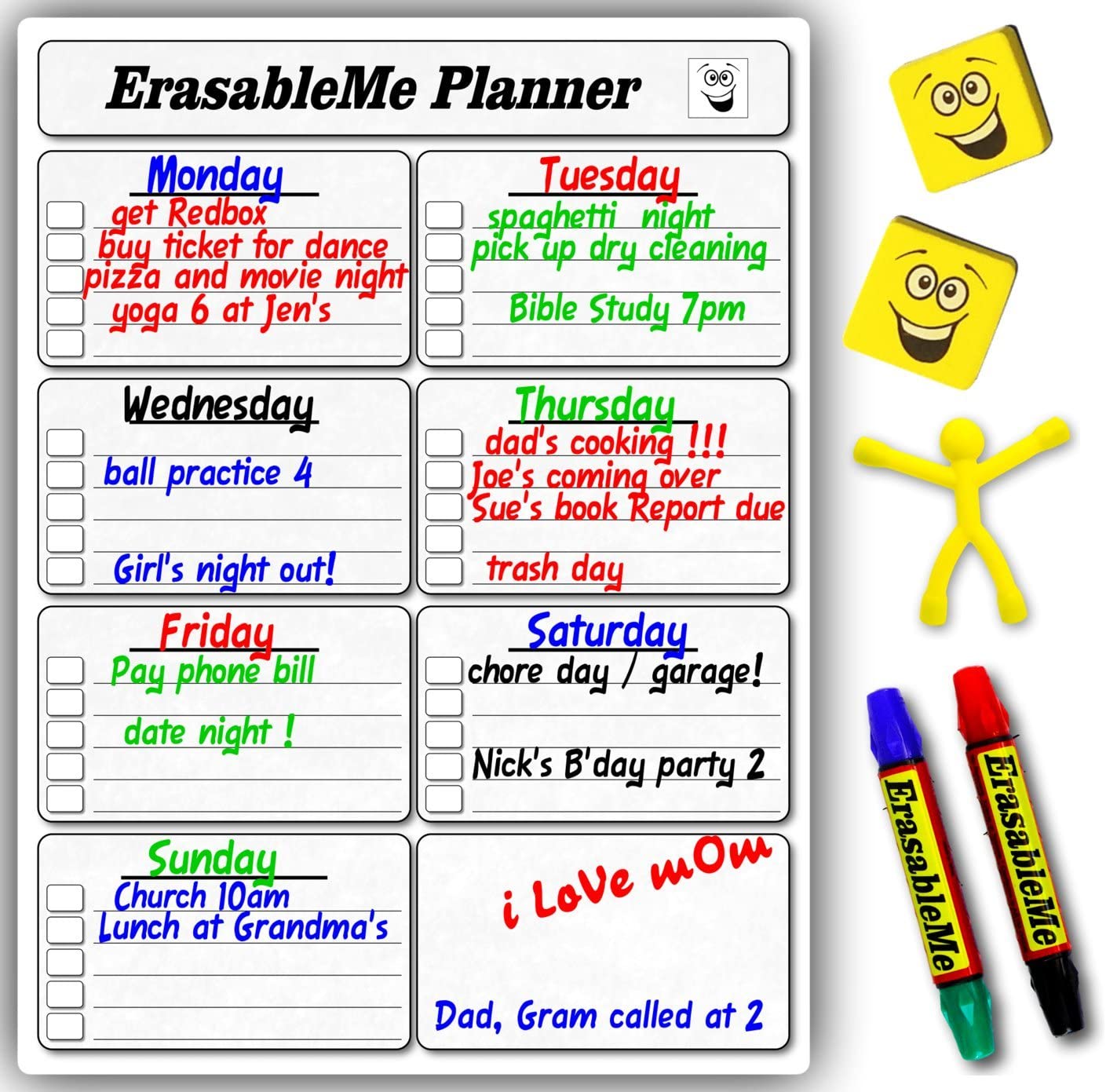 Smart Weekly Planner Dry Erase Board with 4 Markers